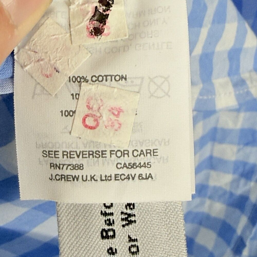 J. Crew Shirt Womens 4 Boy Blue White Gingham Prairie Button Up Garden Farmcore - Picture 8 of 8